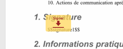 DocuSign proposes the signatory to sign in place of the keywords.
